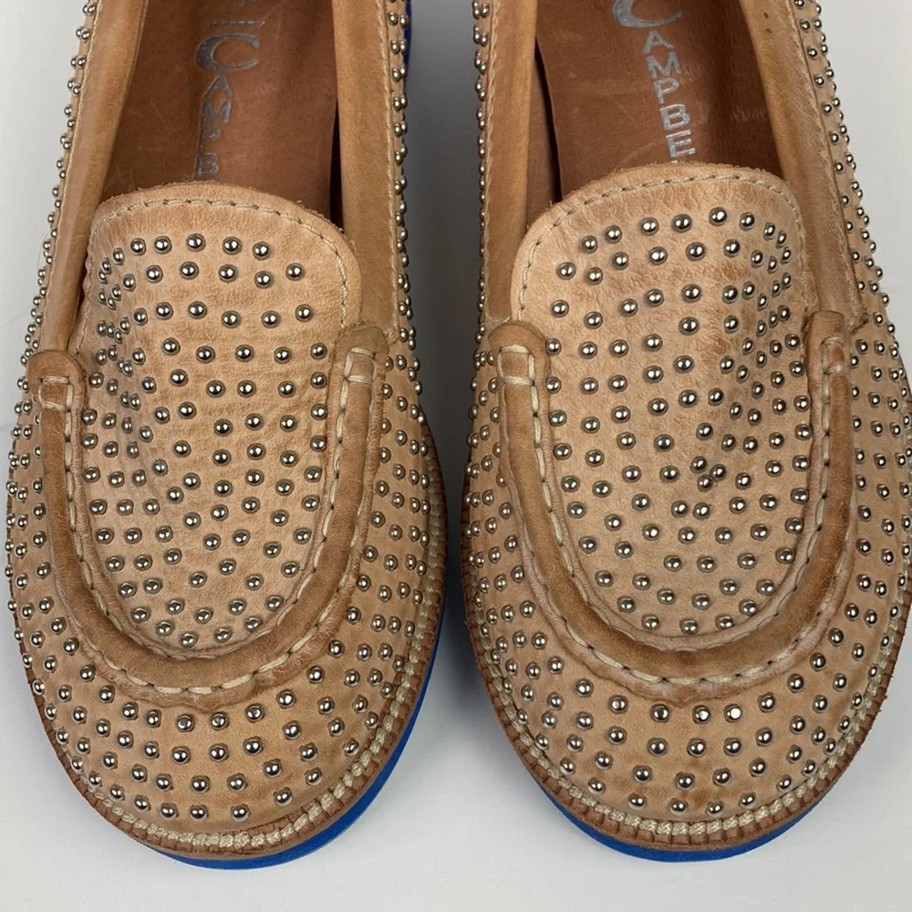 Jeffrey Campbell Dorm Tan Leather Studded Loafer, Size 6.5